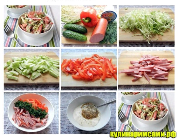 Салат с копченой колбасой и огурцами